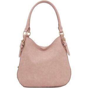Women's Light Pink Lightweight Top Handle Zipper Closure Leather Medium Hobo Bag